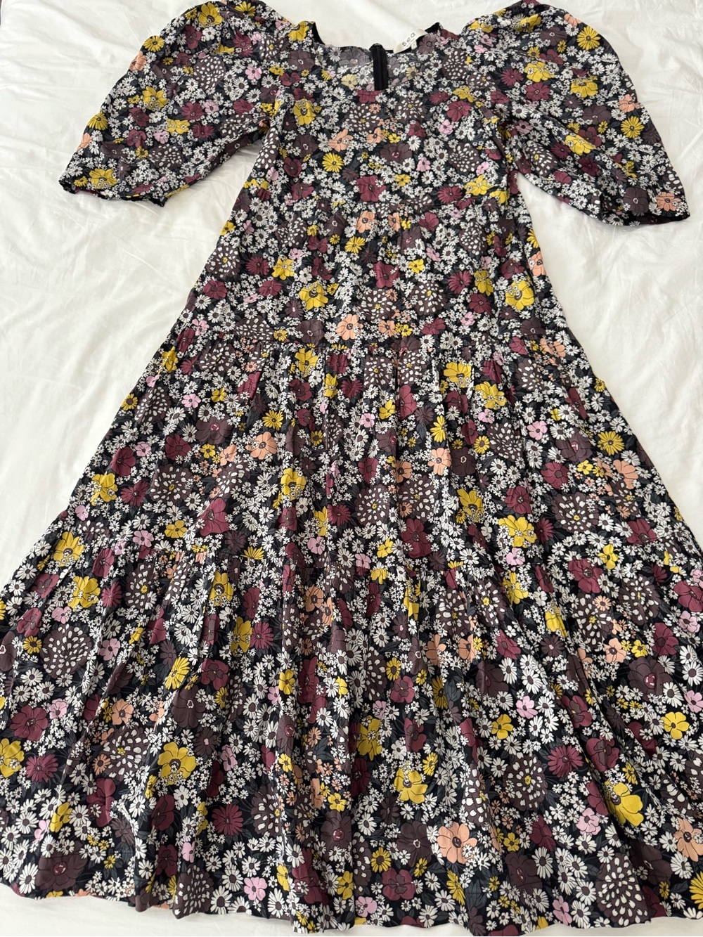 Sea New York Floral Tiered Midi Dress Puffed Sleeves Cottagecore Size S